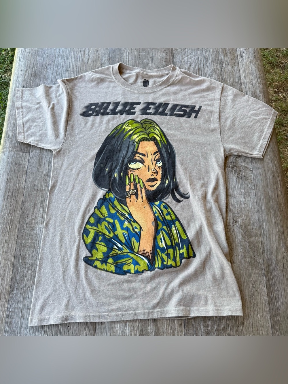 Billie Eilish Colorful Anime Portrait T-Shirt Size Medium
